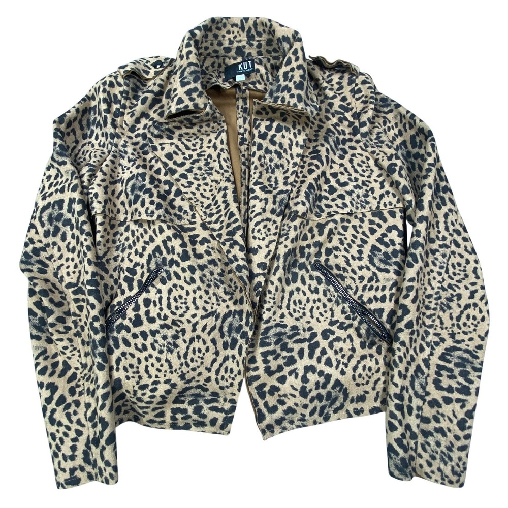 Leopard Print‎ Jacket XS Animal Print Jaguar Moto Career Chic Faux Suede Layer